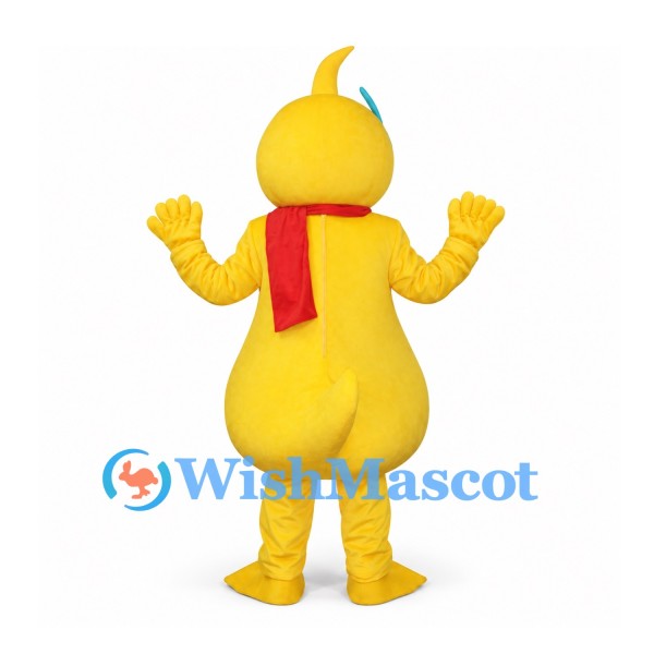 Duck Mascot Costume in Yellow with Red Scarf and Blue Glasses