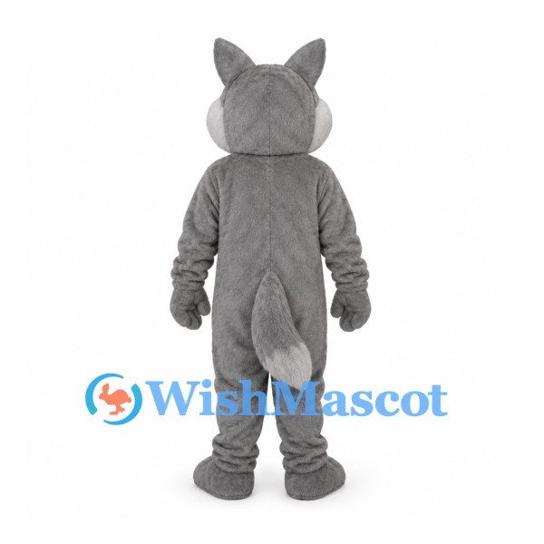 Wolf Mascot Costume in Gray with White Belly and Toothy Smile