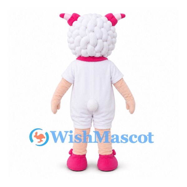 Sheep Girl Mascot Costume with Pink Scarf and Horn Bows