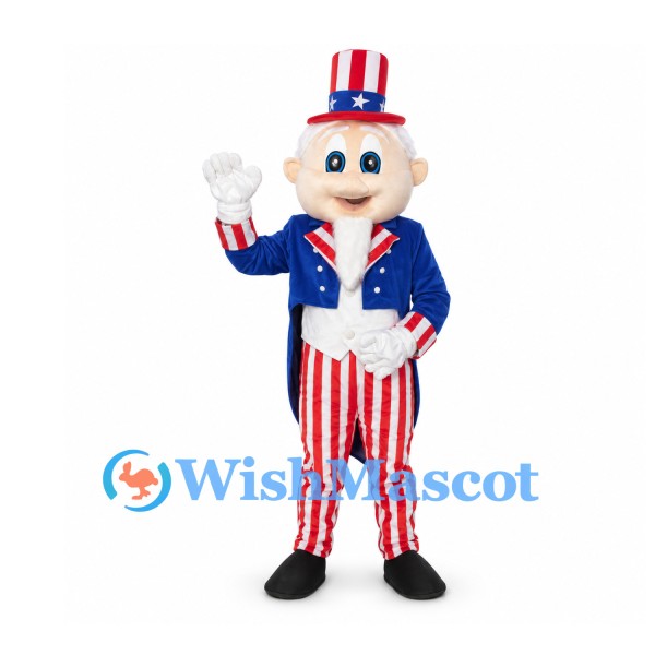Uncle Sam Mascot Costume with Striped Pants and Star Top Hat