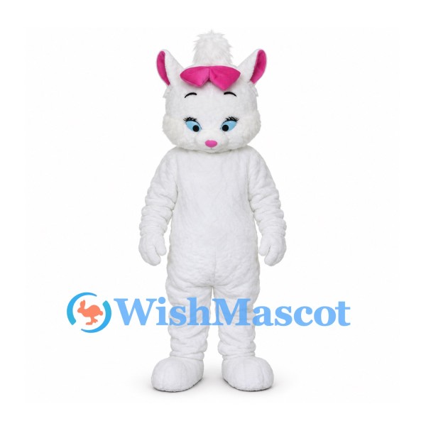 Cat Mascot Costume in White with Pink Head Bow