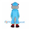 Pirate Wolf Mascot Costume with Blue Coat and Skull Hat