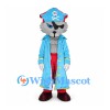 Pirate Wolf Mascot Costume with Blue Coat and Skull Hat