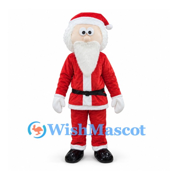 Santa Claus Mascot Costume with Long White Beard and Red Suit
