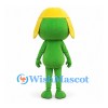 Frog Mascot Costume in Green with Yellow Helmet and Star Belly
