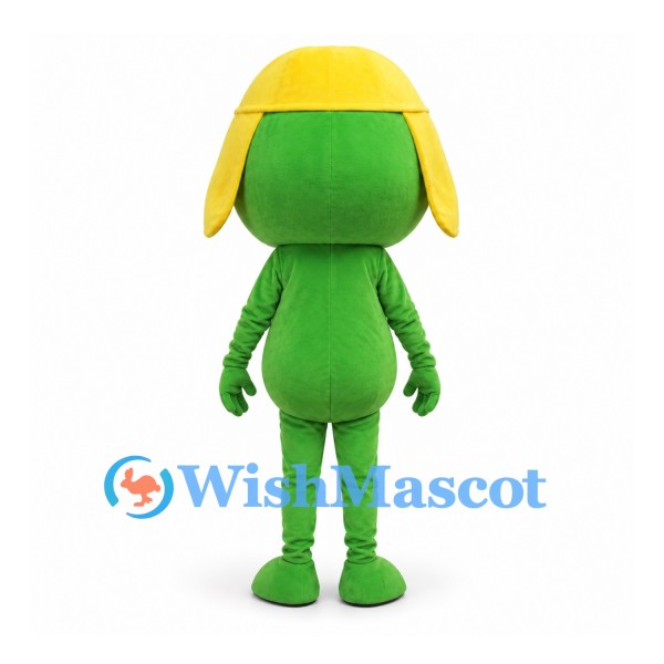 Frog Mascot Costume in Green with Yellow Helmet and Star Belly