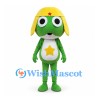 Frog Mascot Costume in Green with Yellow Helmet and Star Belly