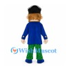 Pirate Mascot Costume with Blue Coat and Green Striped Pants