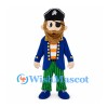 Pirate Mascot Costume with Blue Coat and Green Striped Pants