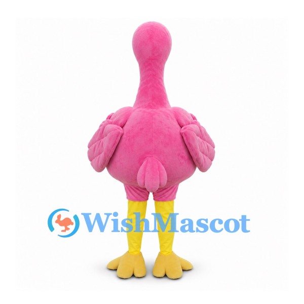 Flamingo Mascot Costume in Pink with Yellow Beak and Legs