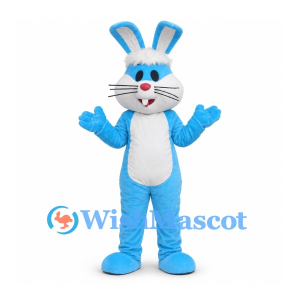 Rabbit Mascot Costume in Blue with White Belly and Headband