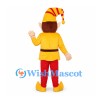 Elf Mascot Costume with Yellow Tunic and Red Striped Hat