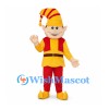 Elf Mascot Costume with Yellow Tunic and Red Striped Hat
