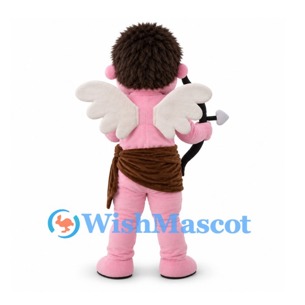 Cupid Mascot Costume in Pink with White Wings and Bow