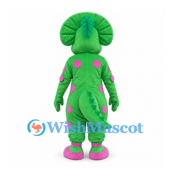 Triceratops Mascot Costume in Green with Pink Belly and Spots