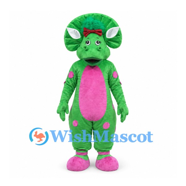 Triceratops Mascot Costume in Green with Pink Belly and Spots