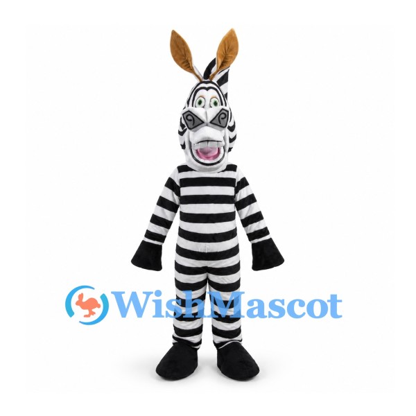 Zebra Mascot Costume with Black Stripes and Long Ears