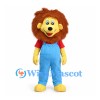 Lion Mascot Costume with Blue Overalls and Brown Mane