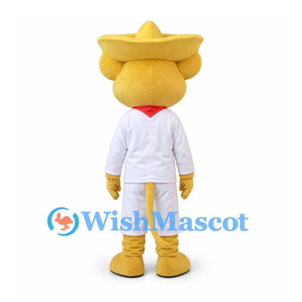 Mouse Mascot Costume with Yellow Sombrero and White Outfit