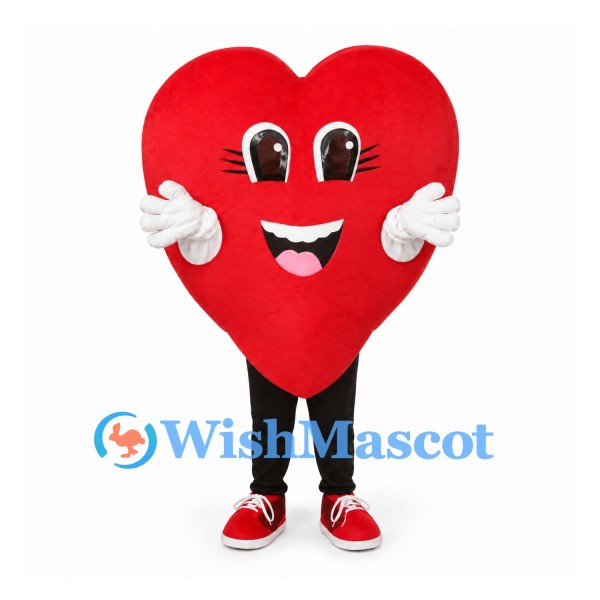 Heart Mascot Costume in Red with Smiling Face