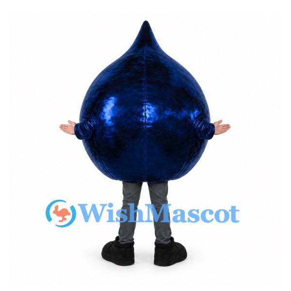 Water Drop Mascot Costume in Dark Blue with Smiling Face