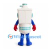 Robot Mascot Costume in White with Blue Details and Red Gloves