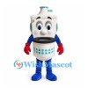 Robot Mascot Costume in White with Blue Details and Red Gloves