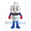Robot Mascot Costume in White with Blue Details and Red Gloves