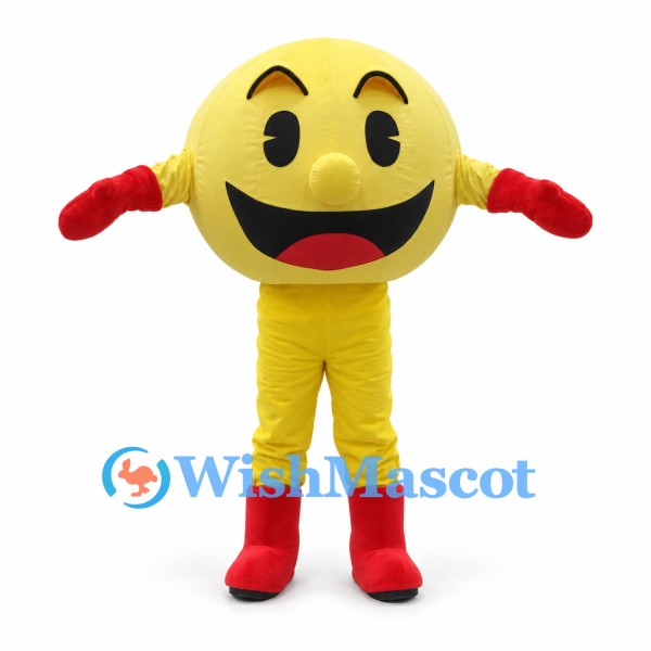 Smiley Face Mascot Costume in Yellow with Red Gloves and Boots