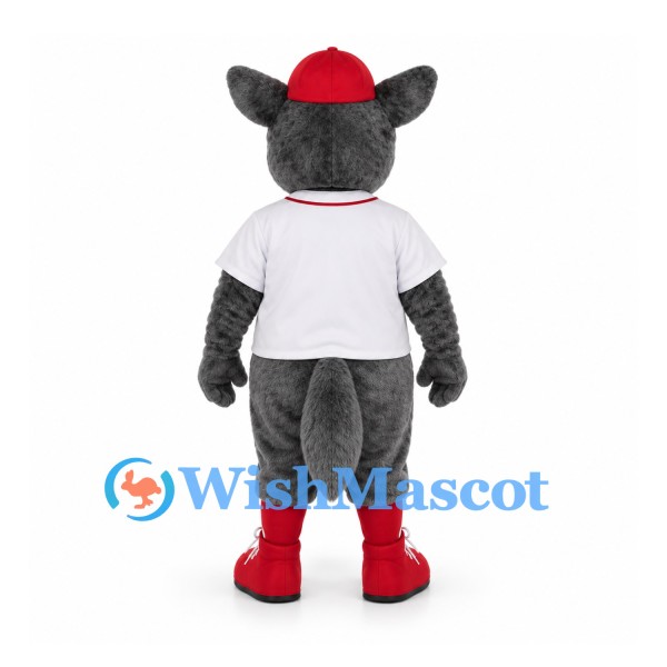 Bull Mascot Costume with Baseball Jersey and Red Cap