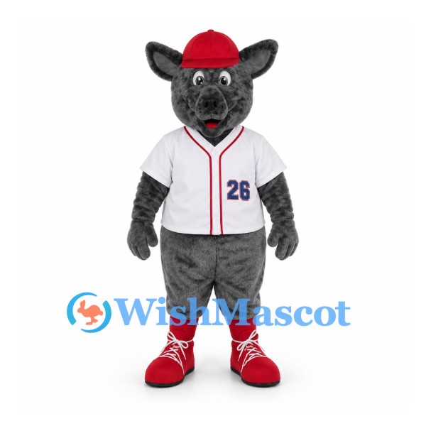 Bull Mascot Costume with Baseball Jersey and Red Cap
