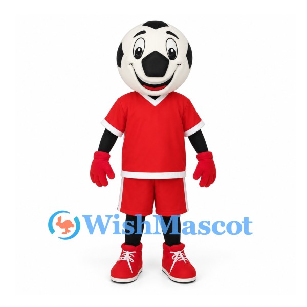 Soccer Ball Mascot Costume with Red Sports Uniform