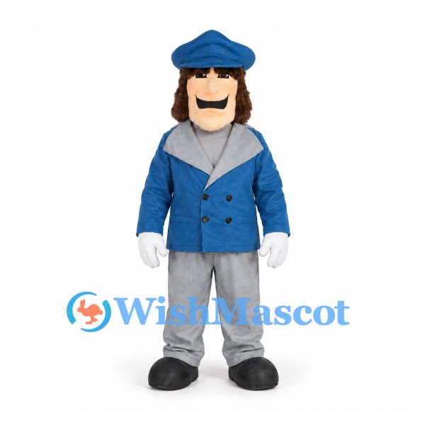 Man Mascot Costume with Blue Jacket and Cap