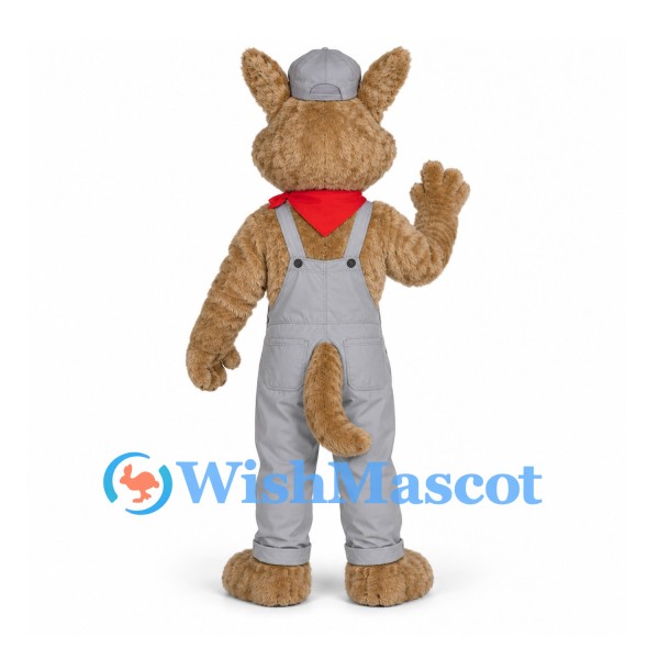 Kangaroo Worker Mascot Costume with Gray Overalls and Cap