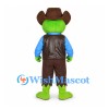 Monster Cowboy Mascot Costume in Green with Brown Vest and Hat