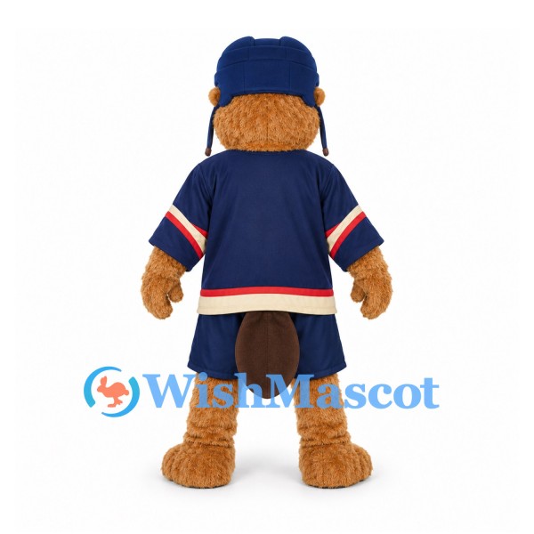 Beaver Mascot Costume with Navy Hockey Uniform and Helmet