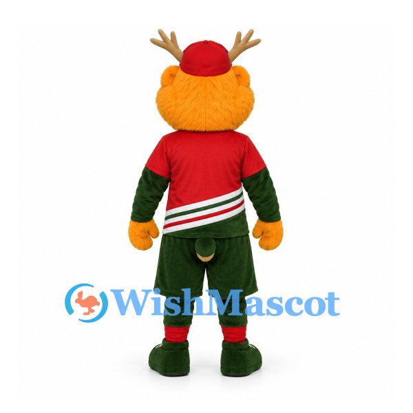Moose Mascot Costume with Red and Green Sports Uniform