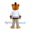 Lion Mascot Costume with White Sports Jersey and Brown Mane