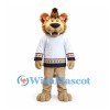 Lion Mascot Costume with White Sports Jersey and Brown Mane