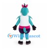 Dolphin Mascot Costume in Turquoise with White Top and Pink Waistband