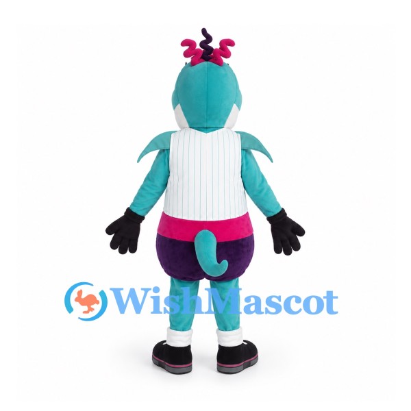 Dolphin Mascot Costume in Turquoise with White Top and Pink Waistband