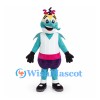 Dolphin Mascot Costume in Turquoise with White Top and Pink Waistband