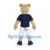 Bulldog Mascot Costume with Navy Baseball Jersey and Striped Shorts
