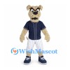 Bulldog Mascot Costume with Navy Baseball Jersey and Striped Shorts