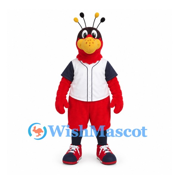 Insect Mascot Costume in Red with White Sports Jersey
