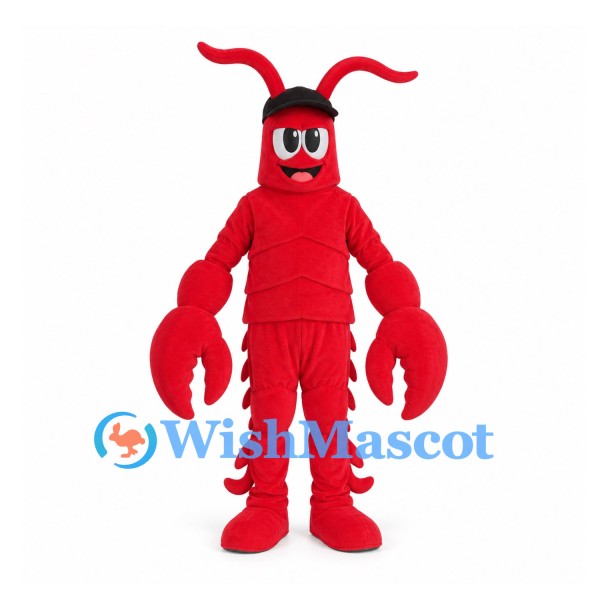 Lobster Mascot Costume in Red with Large Claws and Antennae