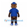 Bear Mascot Costume with Blue Baseball Shirt and Cap