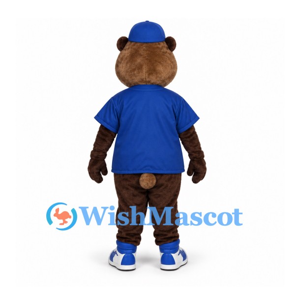 Bear Mascot Costume with Blue Baseball Shirt and Cap