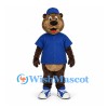 Bear Mascot Costume with Blue Baseball Shirt and Cap
