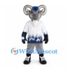 Ram Mascot Costume with White Hockey Jersey and Blue Helmet